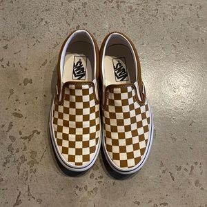 Vans Brown Checkered Slip Ons in Women’s Size 7.5